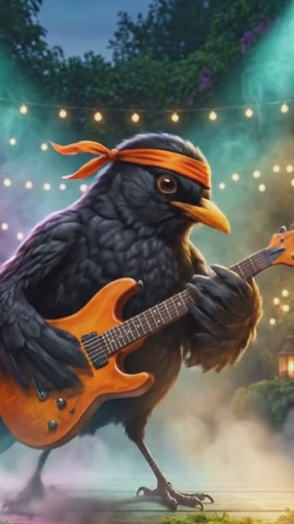 amsel spielt gitarren solo auf einer bühne mit rockband
