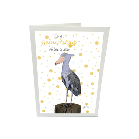 Geburtstagskarte Schuhschnabel Vogel Illustration Glückwunschkarte Alles Gute zum Geburtstag mit Umschlag