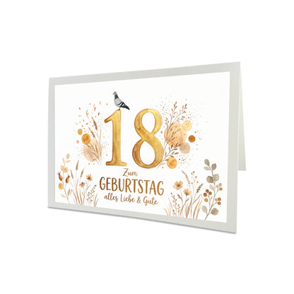 Geburtstagskarte Taube – Handgefertigte Klappkarte inkl. Gold-Umschlag (Wunschzahl wählbar)