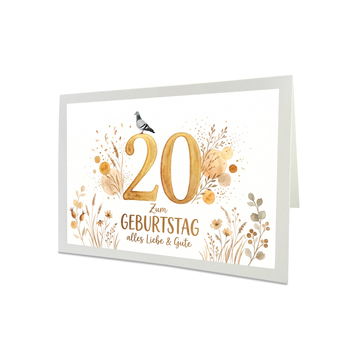 Geburtstagskarte Taube – Handgefertigte Klappkarte inkl. Gold-Umschlag (Wunschzahl wählbar)