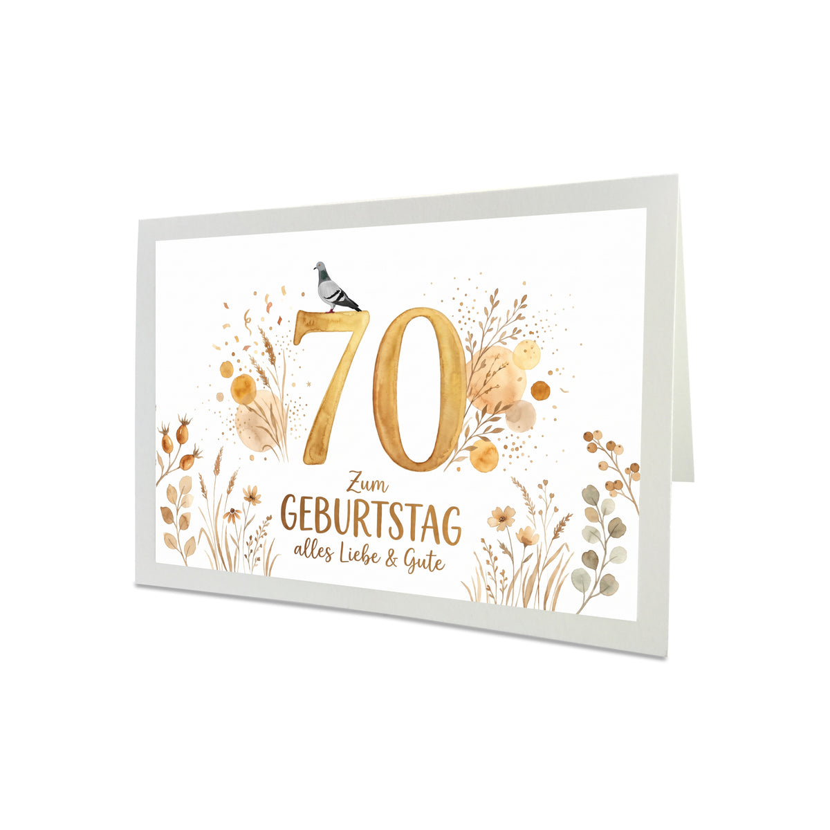 Geburtstagskarte Taube – Handgefertigte Klappkarte inkl. Gold-Umschlag (Wunschzahl wählbar)