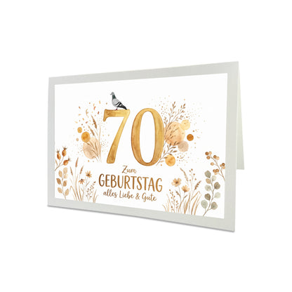 Geburtstagskarte Taube – Handgefertigte Klappkarte inkl. Gold-Umschlag (Wunschzahl wählbar)