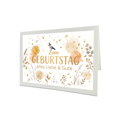 Geburtstagskarte Taube – Handgefertigte Klappkarte inkl. Gold-Umschlag (Wunschzahl wählbar)