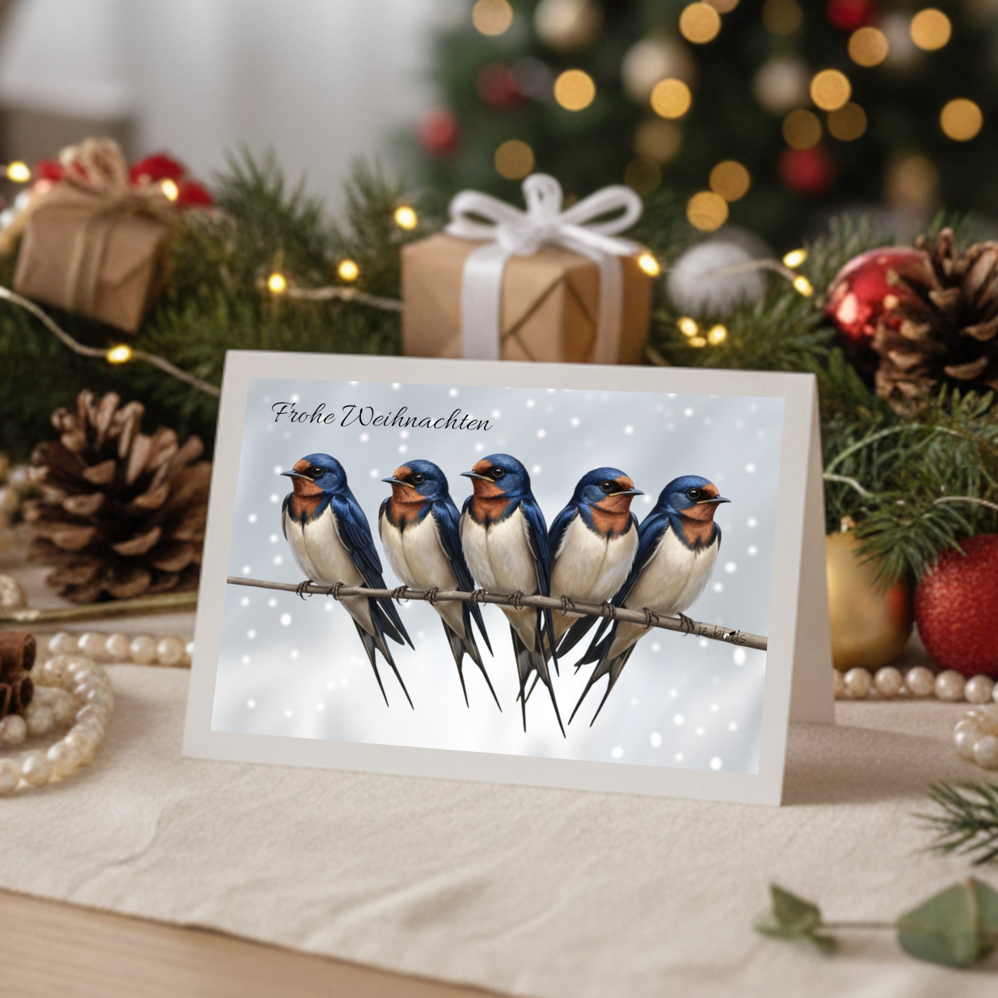 Schwalben auf einem Ast Weihnachtskarte Frohe Weihnachten Inklusive Umschlag