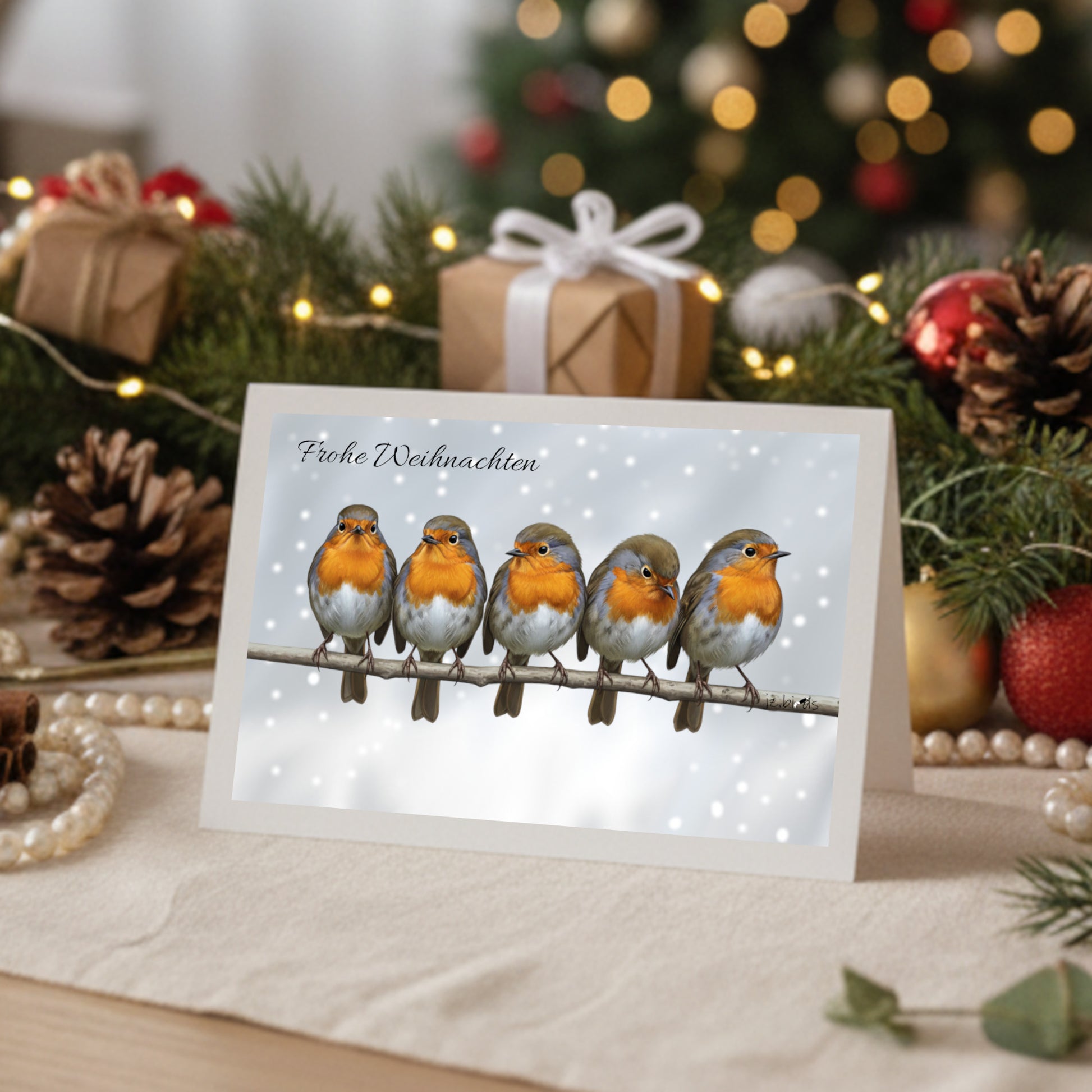 Rotkehlchen auf einem Ast Weihnachtskarte Frohe Weihnachten Inklusive Umschlag